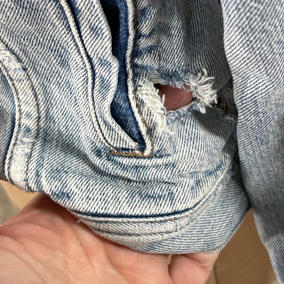 J Crew Indigo Denim Jacket Distressed (HOLES)  S Small Light Wash Blue - Picture 8 of 10